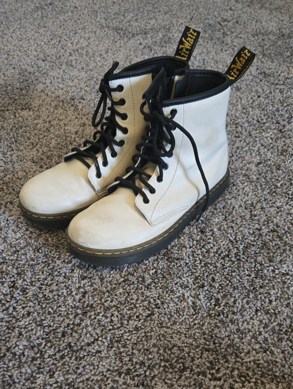 Dr. Martens White and Black Leather Lace-Up Boots